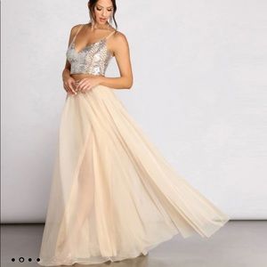 Sequin Crop Two Piece Tulle Dress